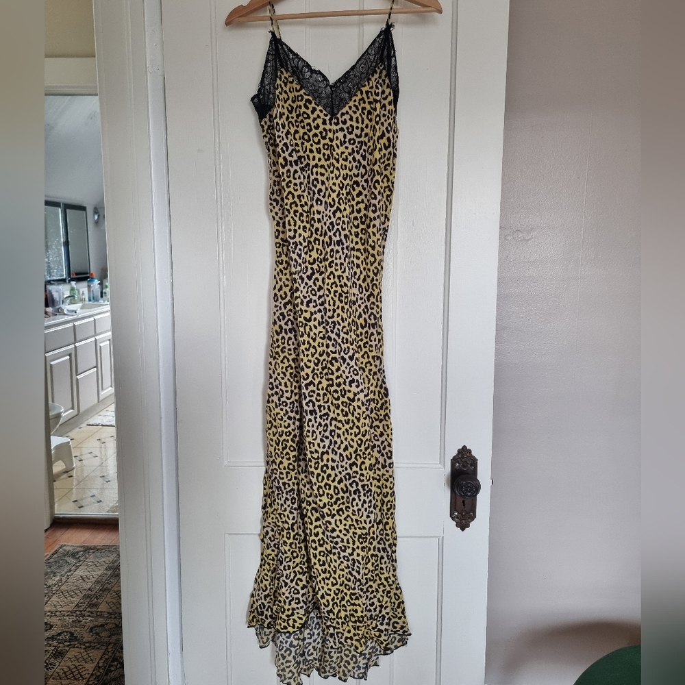 Leopard Notes Du Nord Slip Dress with Lace Trim